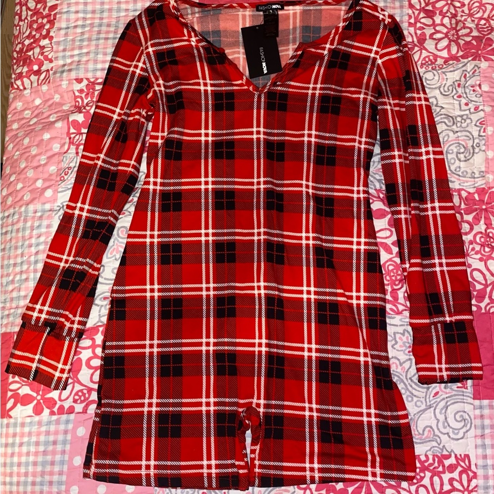Fashion Nova Holiday Spirit Plaid Sleep Romper